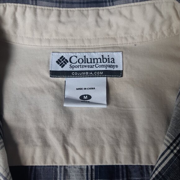 Columbia SZ M Plaid Men's Button Up Cotton Shirt Blue, White & Grey - Picture 7 of 14